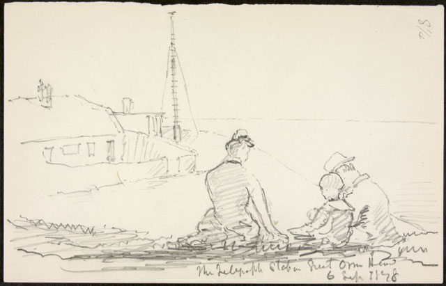 Drawing of a telegraph station