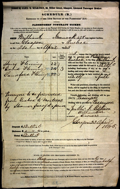 Billet de passage de Sandford et de son frère