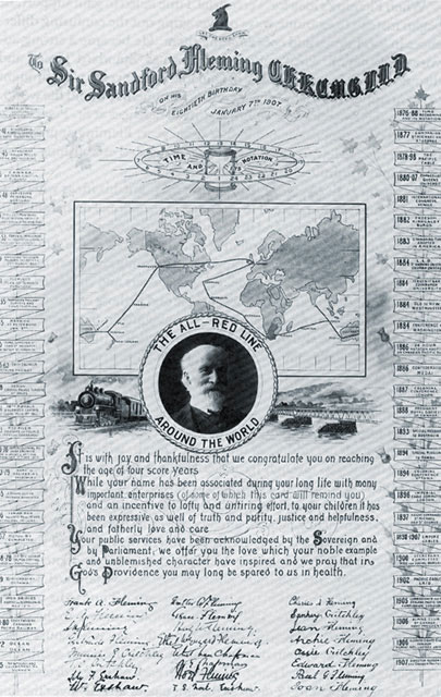 Card given to Sandford Fleming on his 80th birthday
