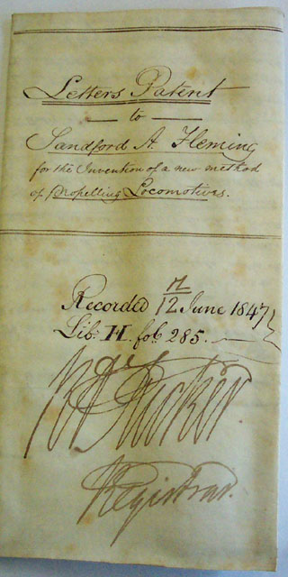 Locomotive patent registered by Sandford Fleming