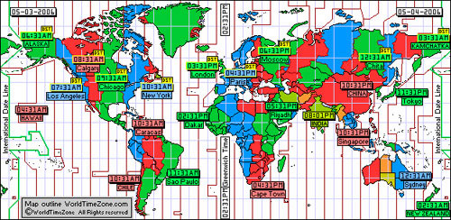 Map showing time zones in the world